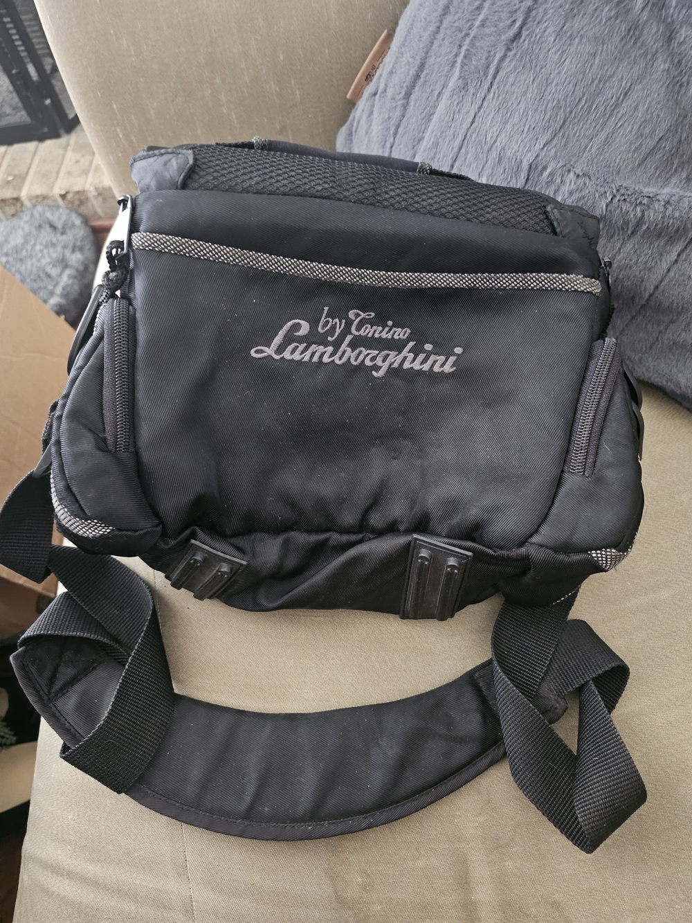Lamborghini Black and Silver Men's Messenger Bag
